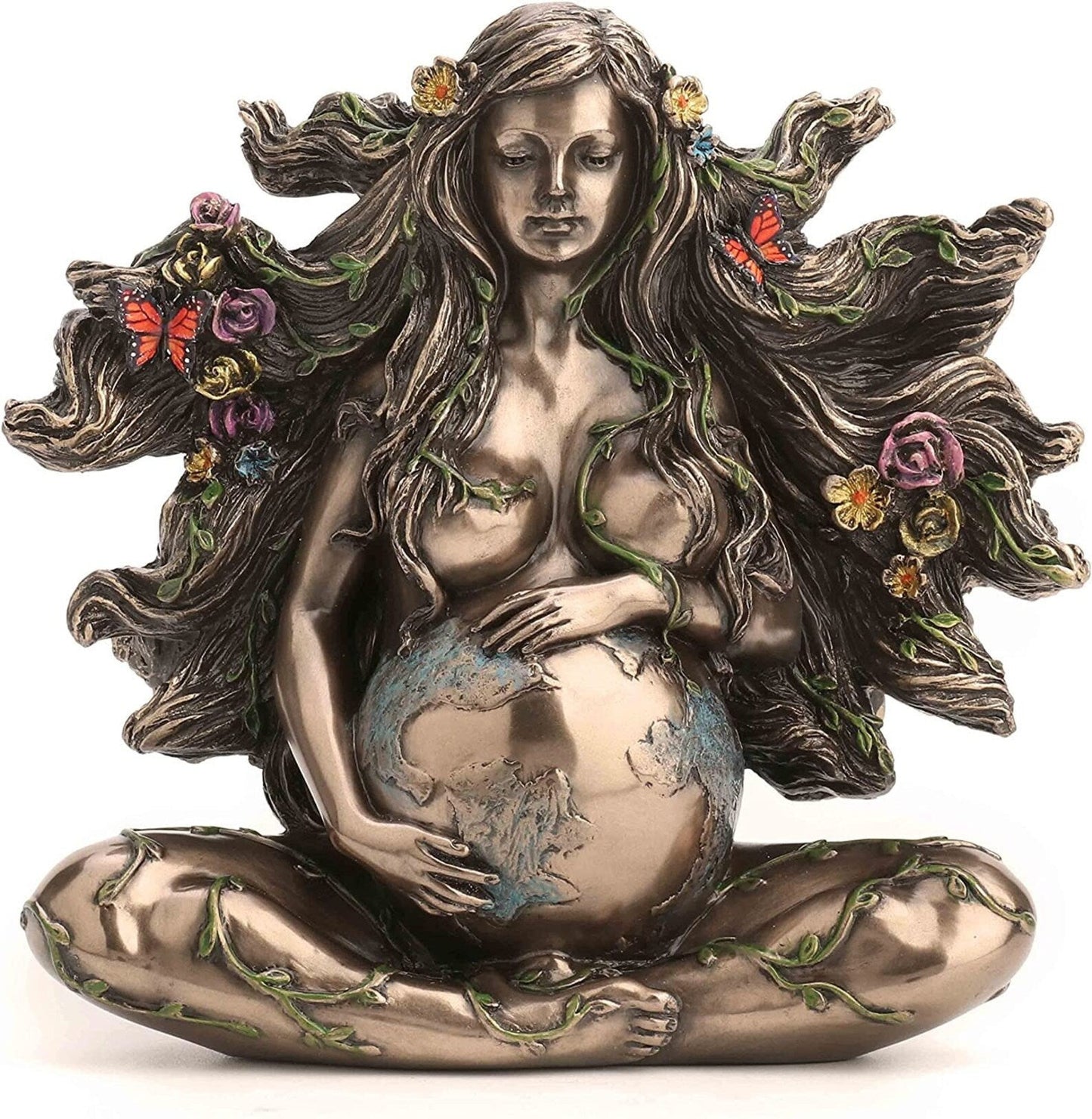 Mother Gaia, Sitting Pregnant Greek Goddess of Earth Cold-Cast 5" Bronze Statue