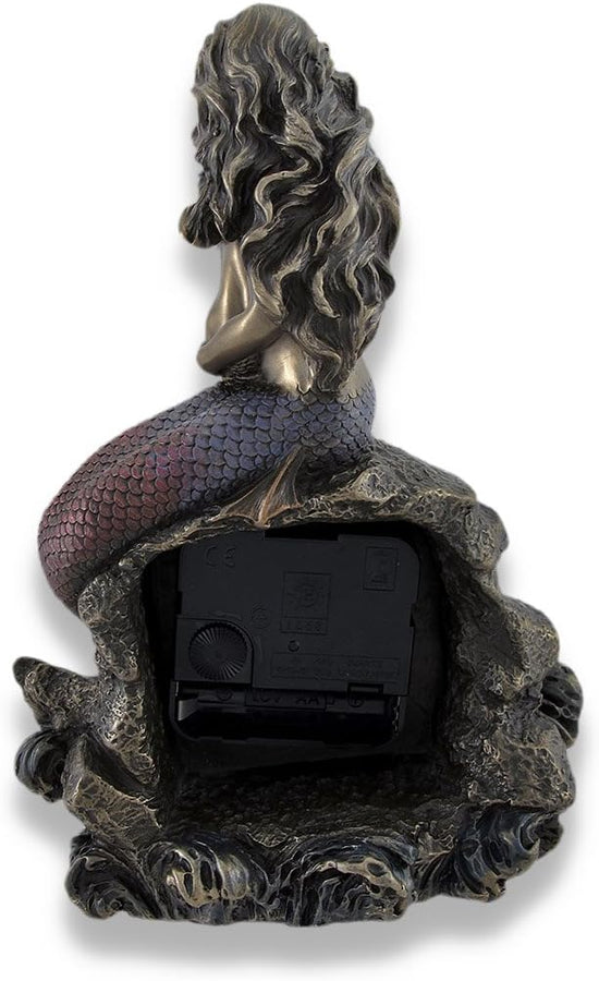 Mermaid Mother and Baby on Seaside Rock | Cold-Cast Bronze 8" Clock