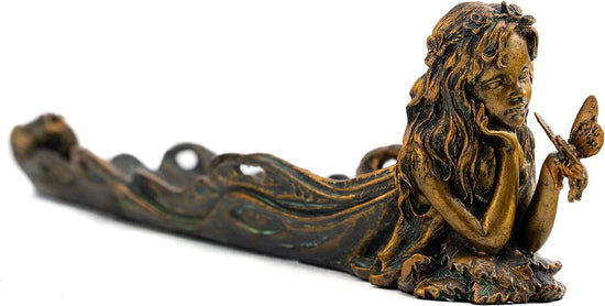 The Fairy & the Butterfly Cold-Cast Bronze 10" Incense Burner