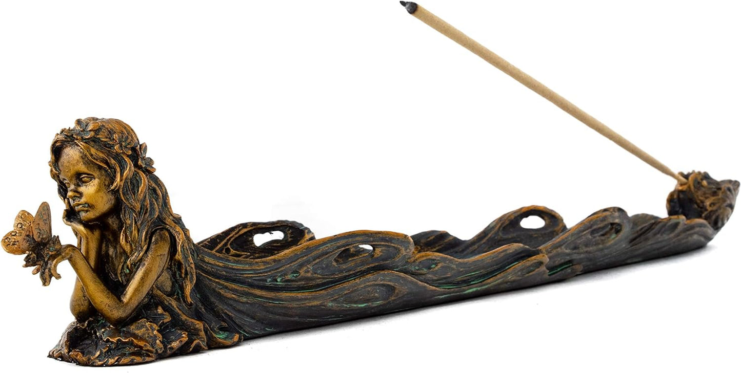 The Fairy & the Butterfly Cold-Cast Bronze 10" Incense Burner