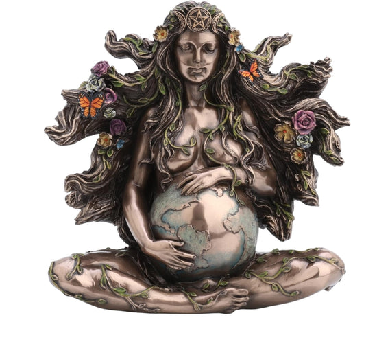 Mother Gaia, Sitting Pregnant Greek Goddess of Earth Cold-Cast 7" Bronze Statue