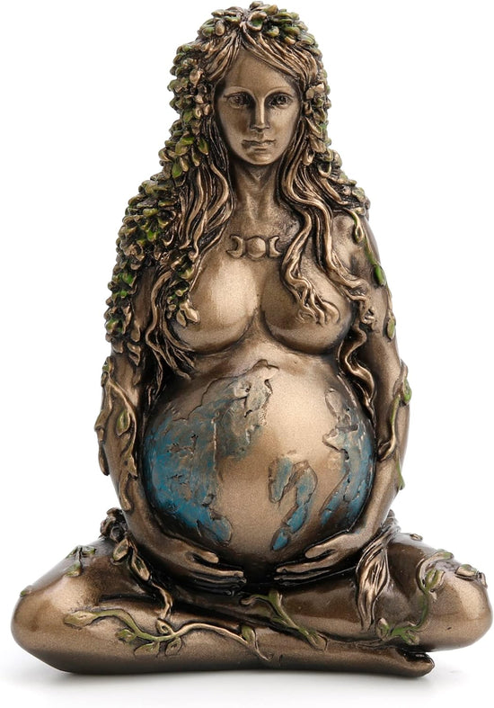 Mother Gaia, Sitting Pregnant Greek Goddess of Earth Polystone 4" Mini-Statue