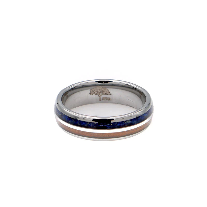 Lapis Lazuli & Hawaiian Koa Wood Ring | 6mm Tungsten