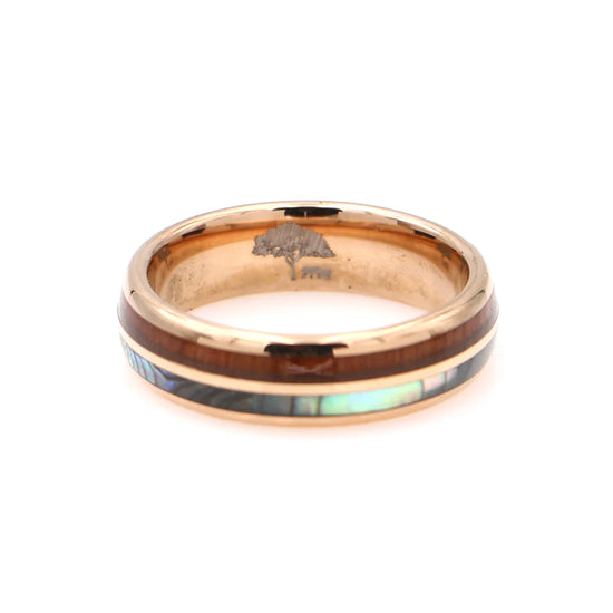 Abalone Shell & Hawaiian Koa Wood Ring | 6mm Rose Gold Tungsten