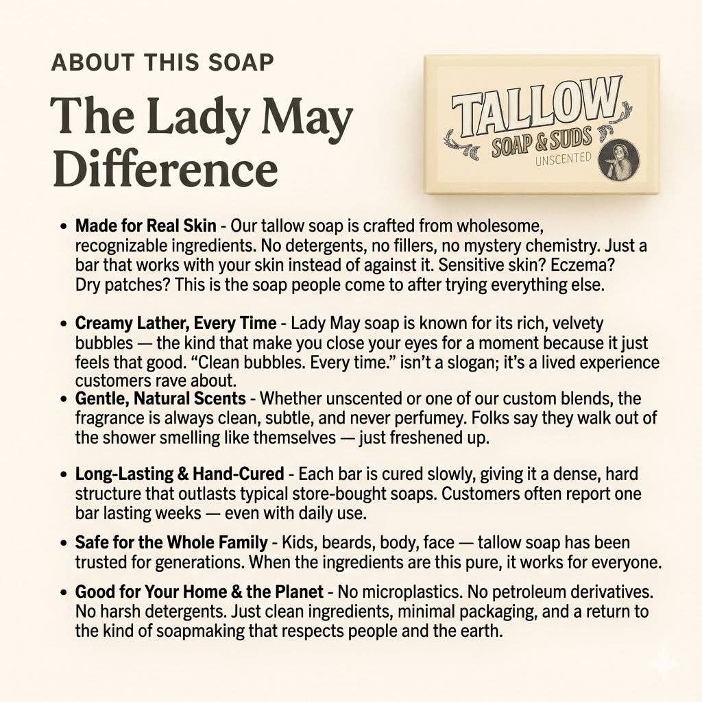 All-Natural Tallow Soap - Lavender Mint Bar Soap with Grass-Fed Beef Tallow