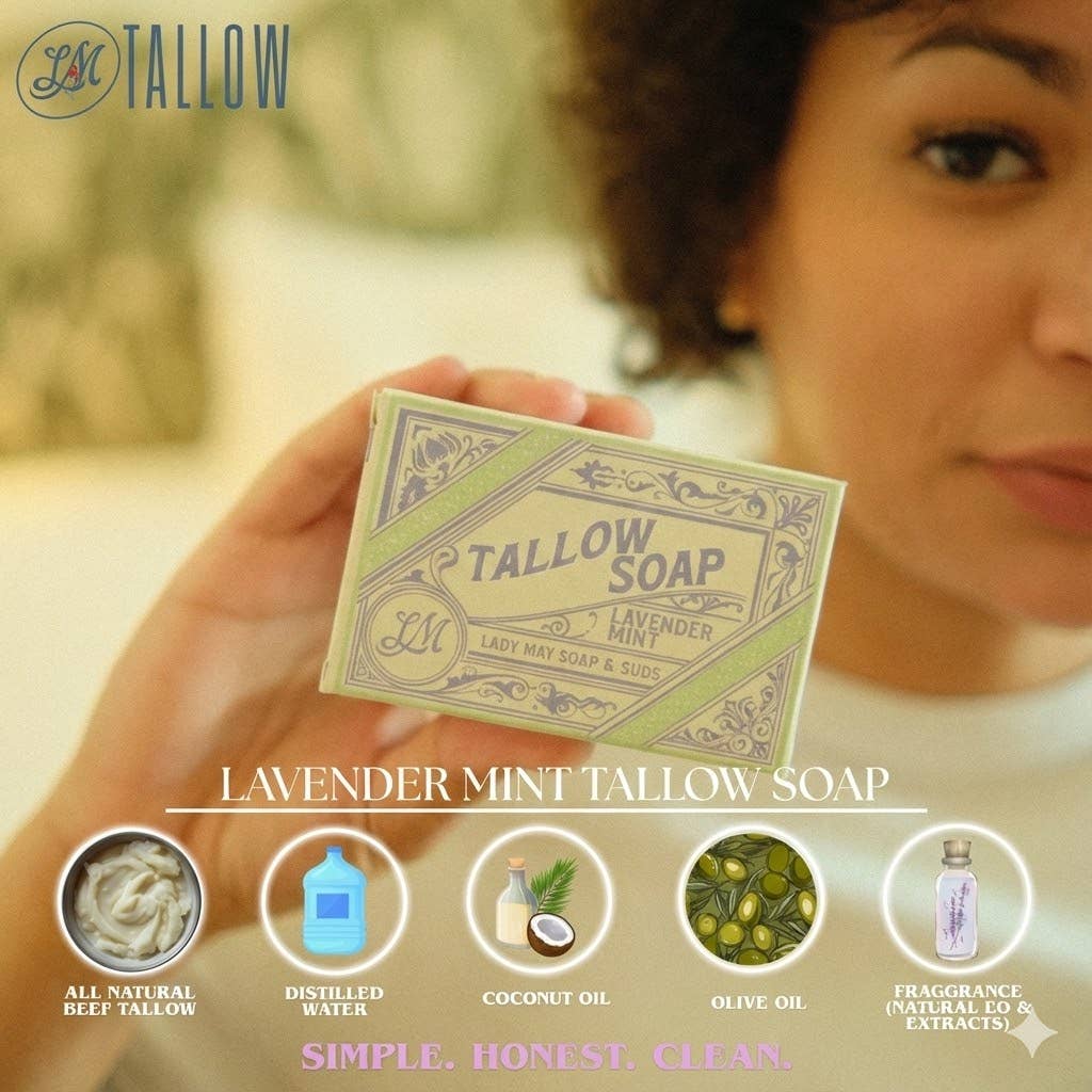 All-Natural Tallow Soap - Lavender Mint Bar Soap with Grass-Fed Beef Tallow