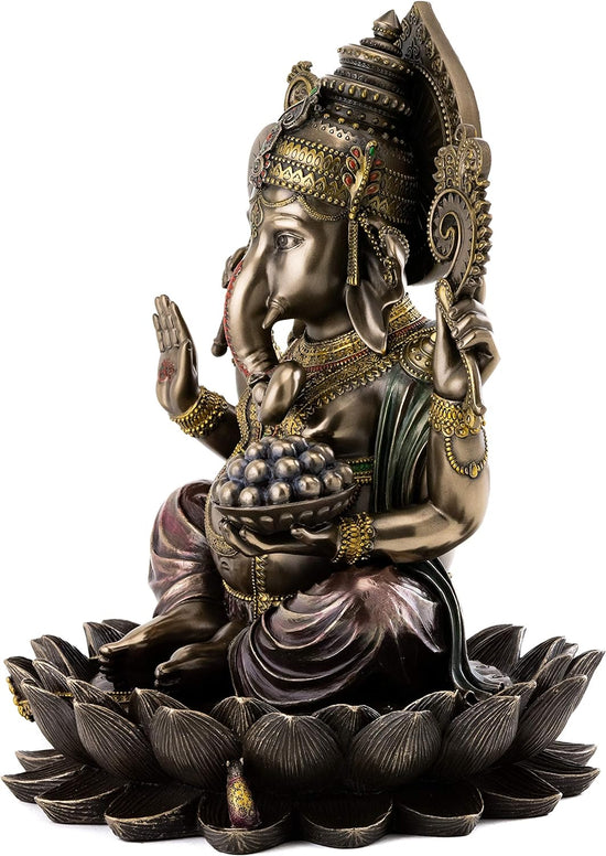 Ganesha Sitting on Lotus Cold-Cast Bronze 10" Statue