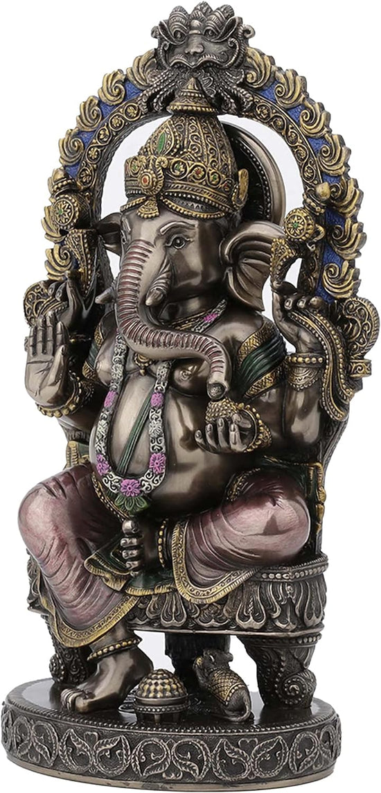 Lord Ganesha Sitting on Temple Arch Cold-Cast 10" Bronze Statue