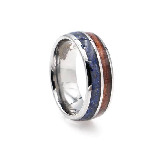 Lapis Lazuli &amp; Hawaiian Koa Wood Ring | 8mm Tungsten