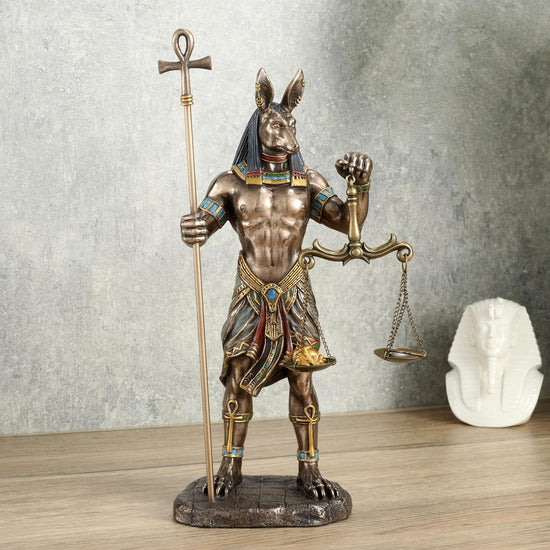 Anubis, Egyptian God with Scales of Justice Cold-Cast Bronze 10.5" Statue
