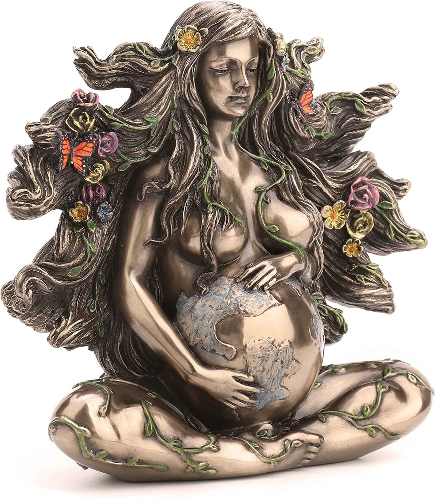 Mother Gaia, Sitting Pregnant Greek Goddess of Earth Cold-Cast 5" Bronze Statue