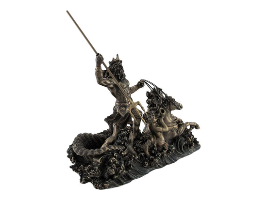 Poseidon on Hippocampus Chariot Cold-Cast Bronze 10" Statue