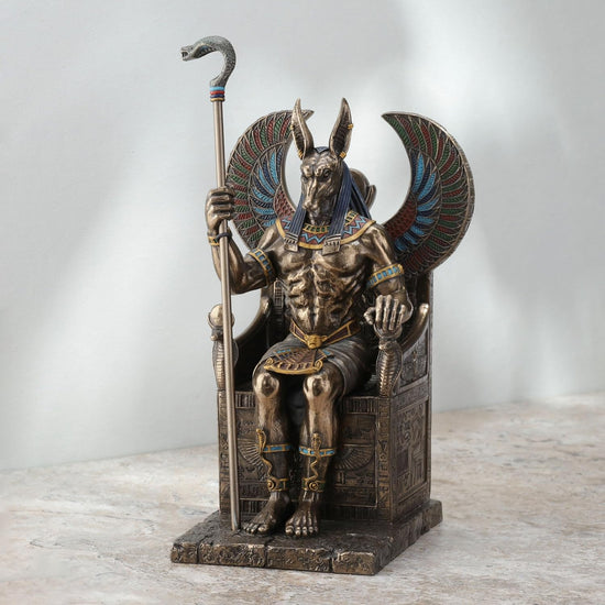 Anubis, Guide to the Underworld on His Throne Cold-Cast Bronze 10.5" Statue