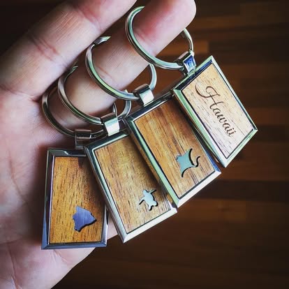 Honu Koa Wood and Chrome Key Chain