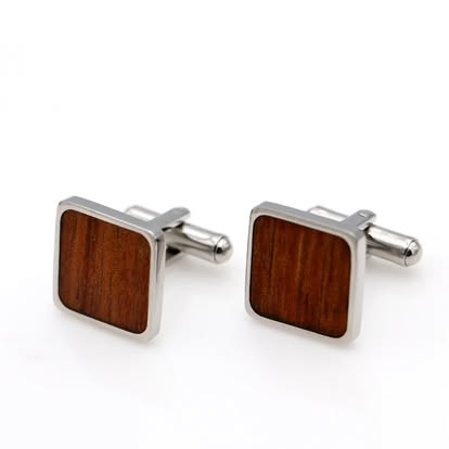 Koa Wood Inlay Stainless Steel Cufflinks