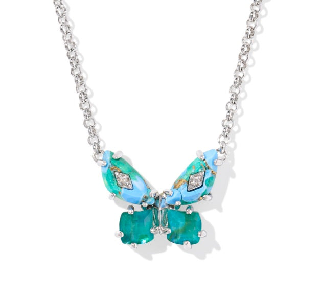 Kendra Scott  - Bianca Butterfly Pendant Bright Aqua Mix - Rhodium