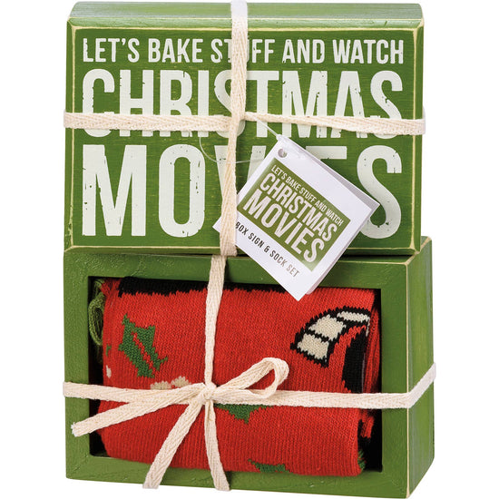 Bake Stuff And Watch Movies Box Sign And Sock Set