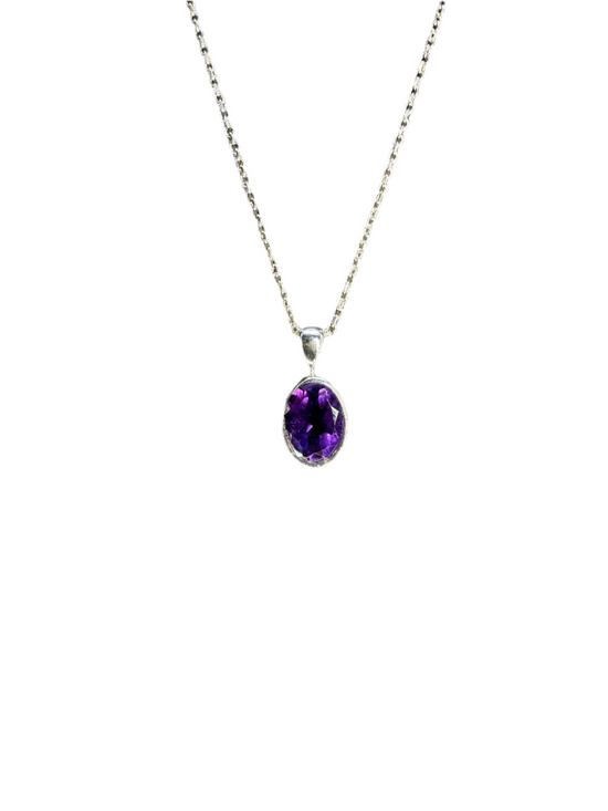 Amethyst Faceted Sterling Silver Pendant | Brazil | Oval