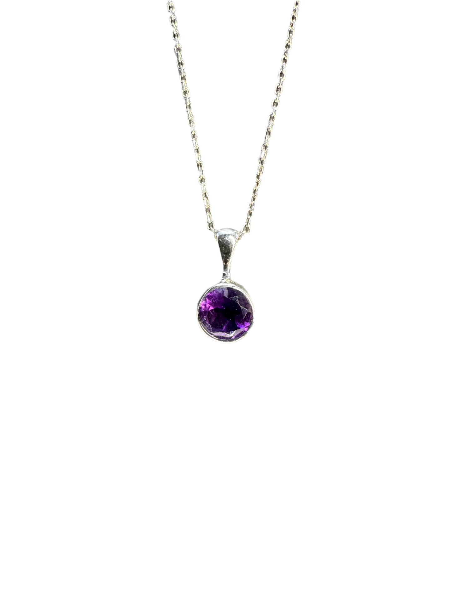 Amethyst Faceted Sterling Silver Pendant | Brazil | Round