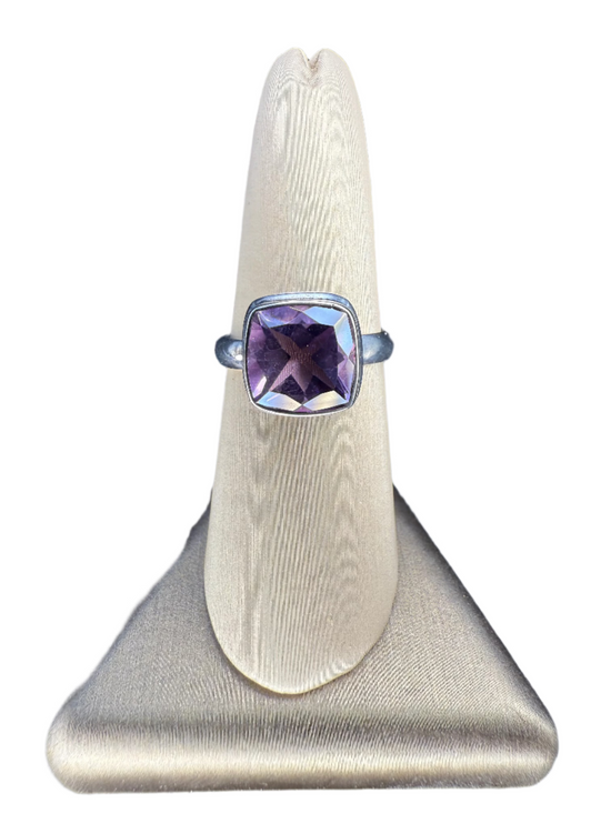 Amethyst Faceted Sterling Silver Ring | Africa | Square | Front