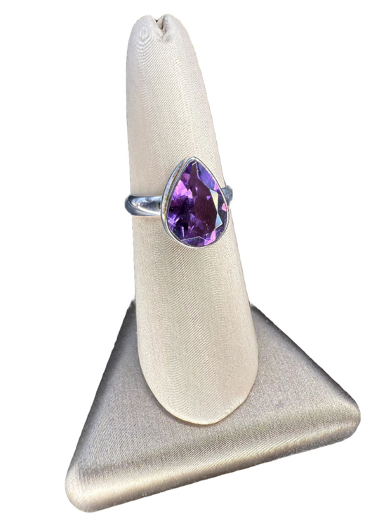 Amethyst Faceted Sterling Silver Ring | Africa | Teardrop