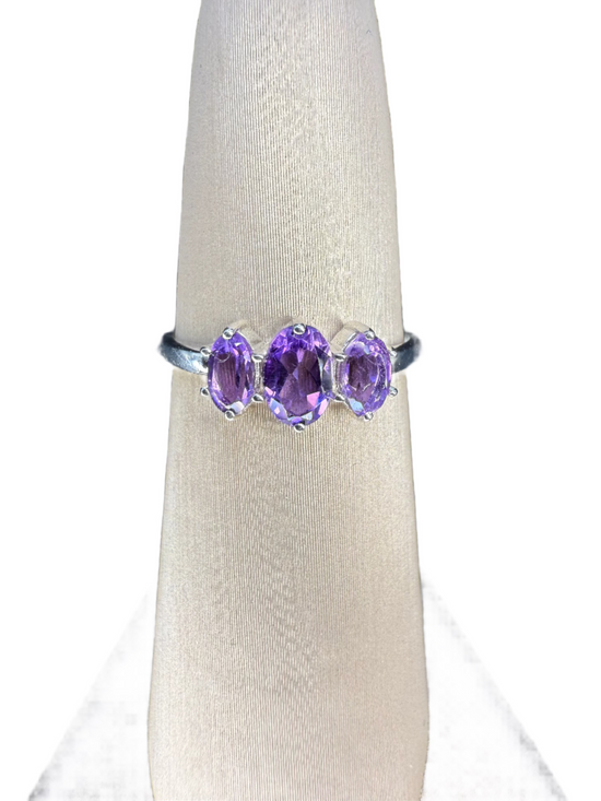 Amethyst Faceted Sterling Silver Ring | Brazil | Tristone | CU