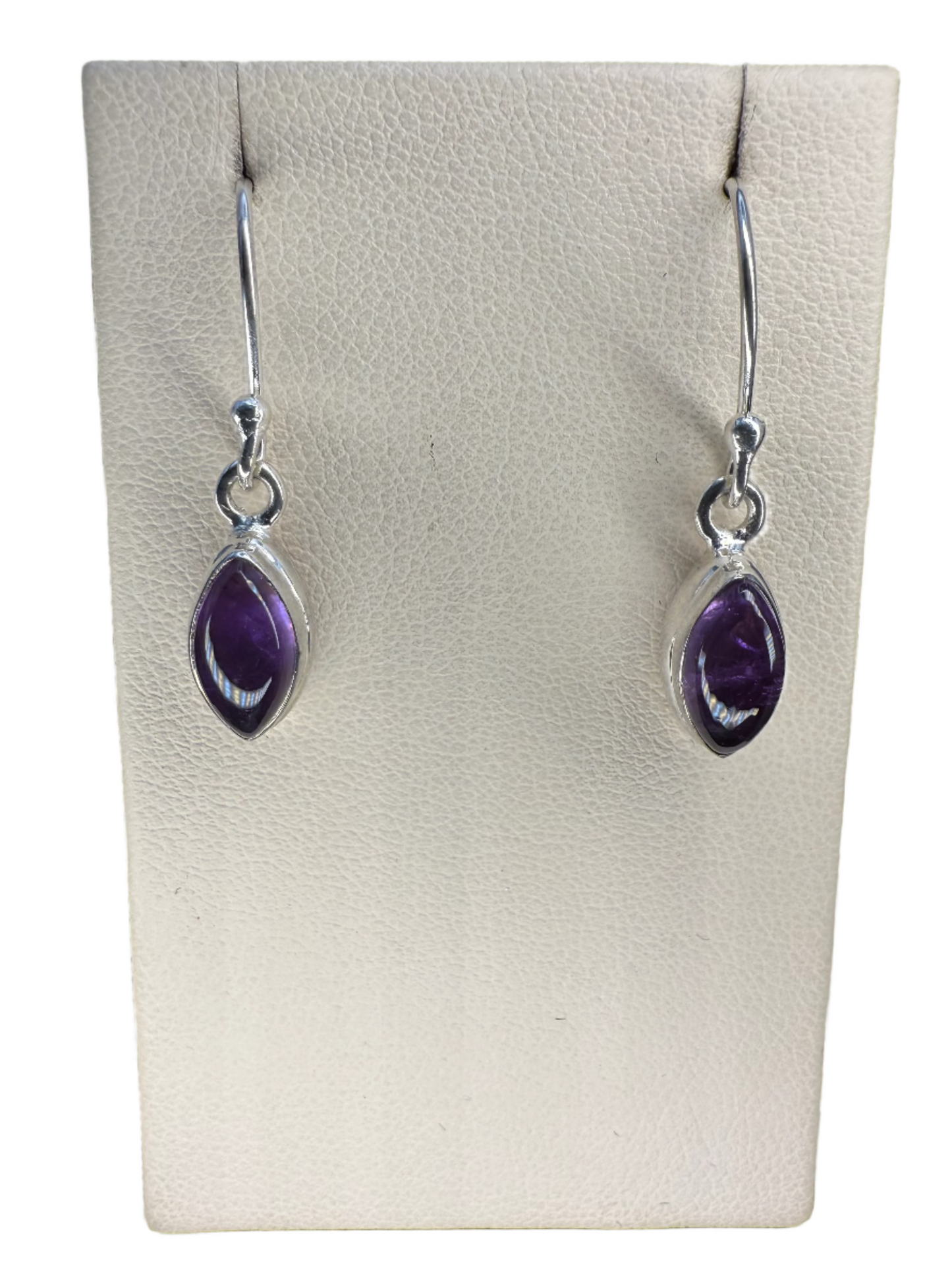 Amethyst Polished Sterling Silver Dangle Earrings | Africa | Marquise