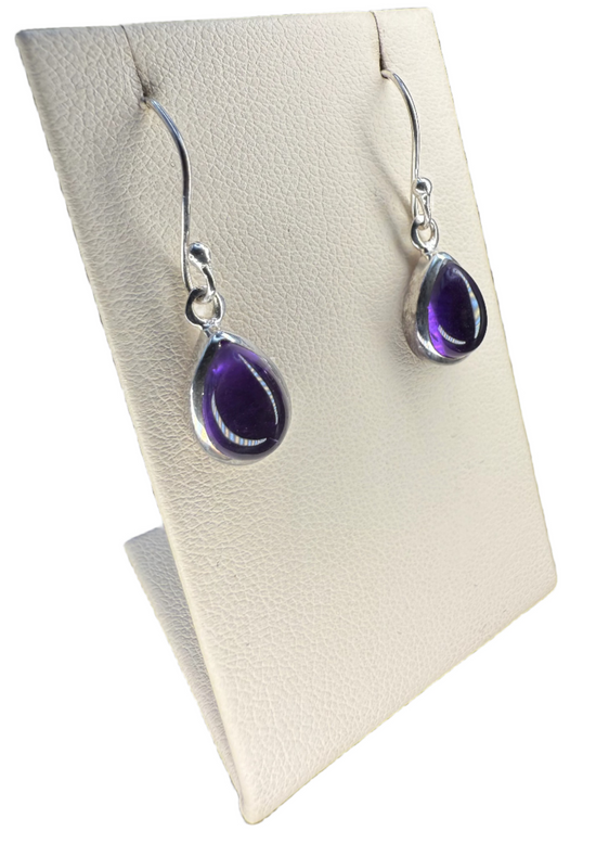 Amethyst Polished Sterling Silver Dangle Earrings | Africa | Teardrop