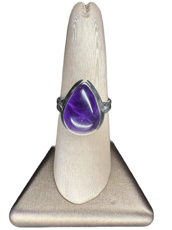 Amethyst Polished Sterling Silver Ring | Africa | Teardrop