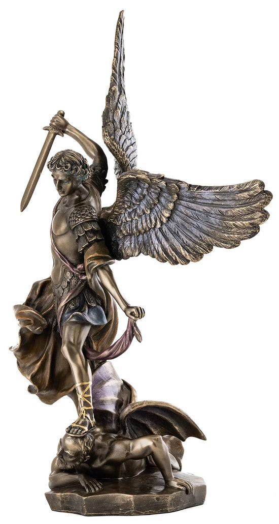 Archangel Saint Michael Defeating Lucifer Cold-Cast Bronze 14.5" Statuary