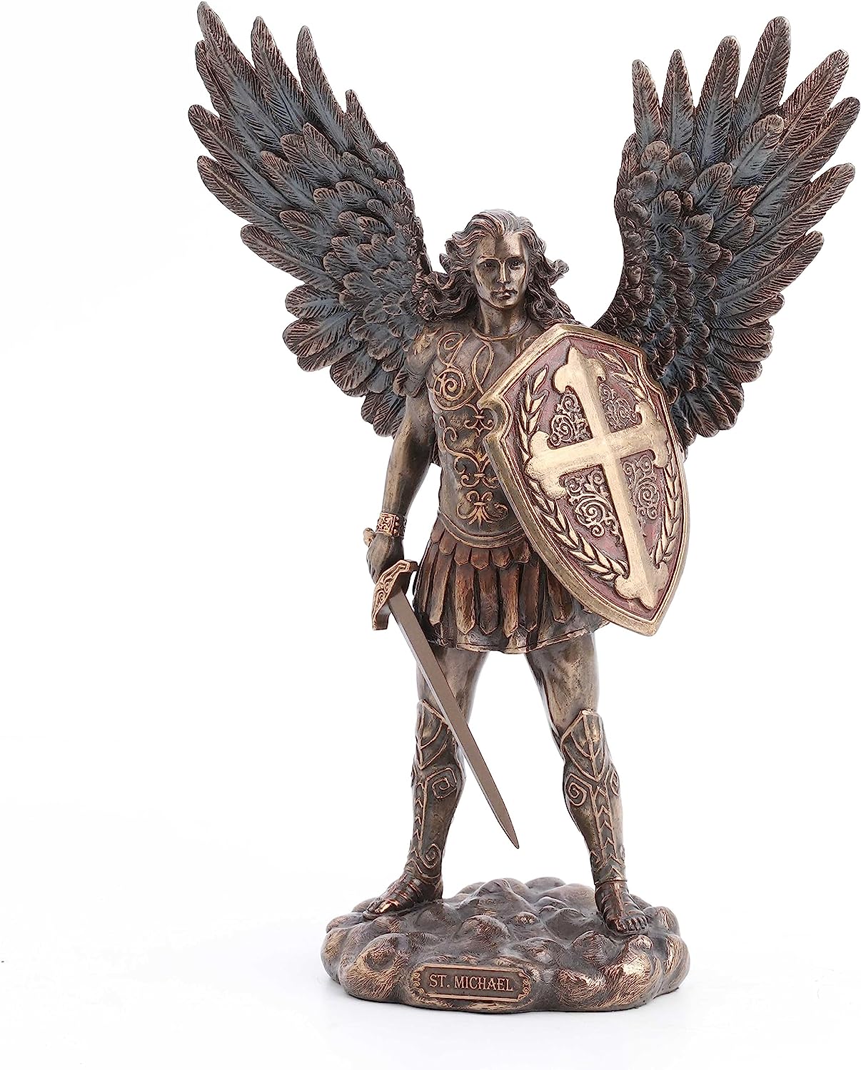 Archangel St. Michael w/ Sword & Shield Cold-Cast Bronze 11" Statue
