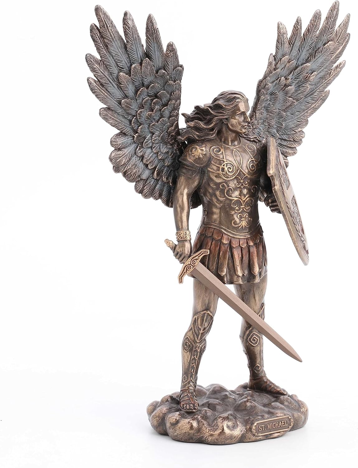 Archangel St. Michael w/ Sword & Shield Cold-Cast Bronze 11" Statue