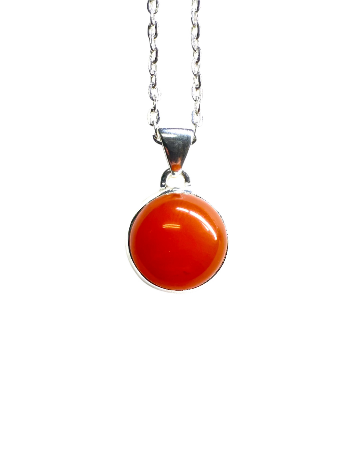 Carnelian Sterling Silver Polished Pendant | India | Round