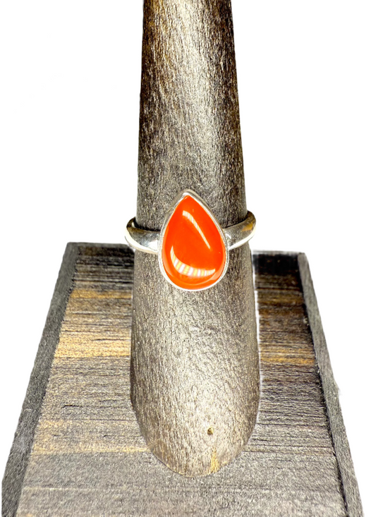 Carnelian Sterling Silver Polished Ring | India | Teardrop