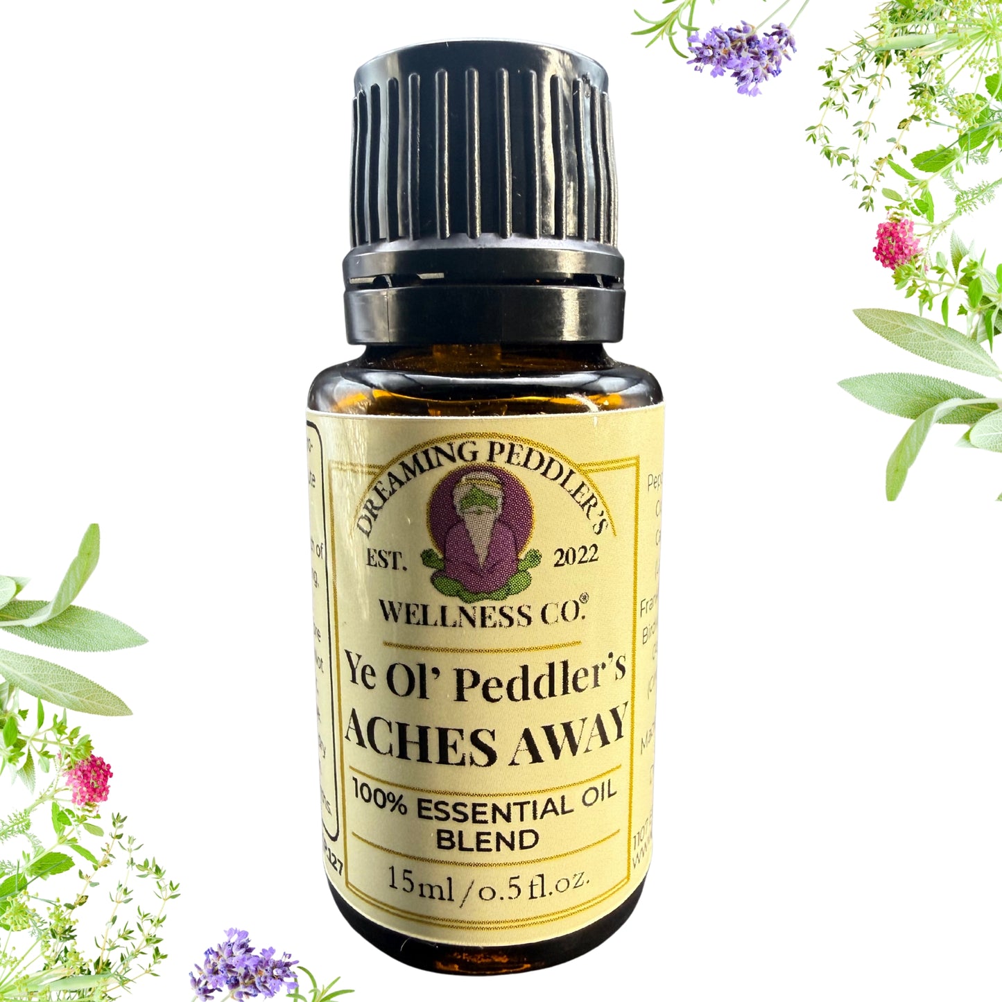 Dreaming Peddler's Wellness Co. 100% Essential Oil Blends | Ye Ol' Peddler's Aches Away | 15ml