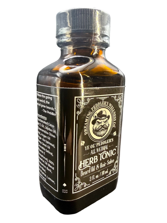 Dreaming Peddler's Wellness Co. Essential Oil Blends | Ye Ol' Peddler's Herb Tonic Beard Oil & Hair Salve | 3oz/90ml | Side