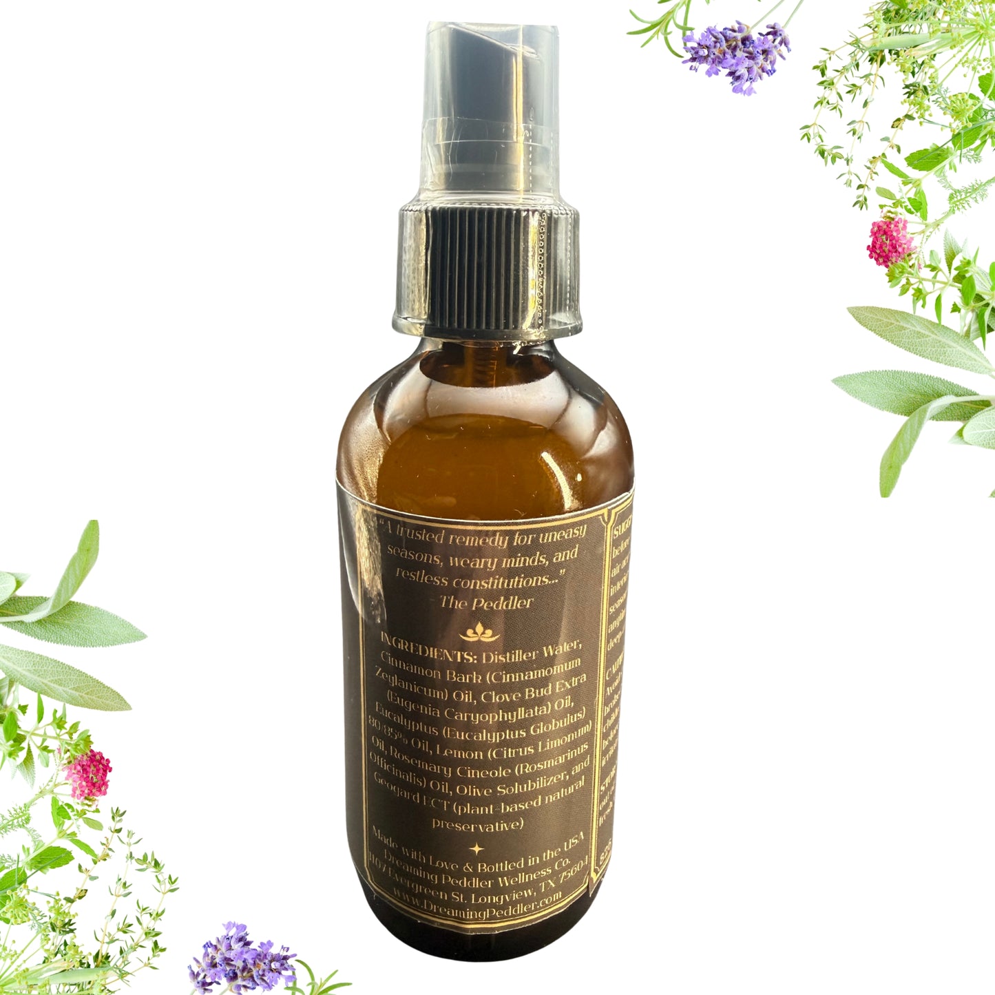 Dreaming Peddler's Wellness Co. Essential Oil Room & Linen Mists | Ye Ol' Peddler's Herb Tonic | 4oz. | BACK