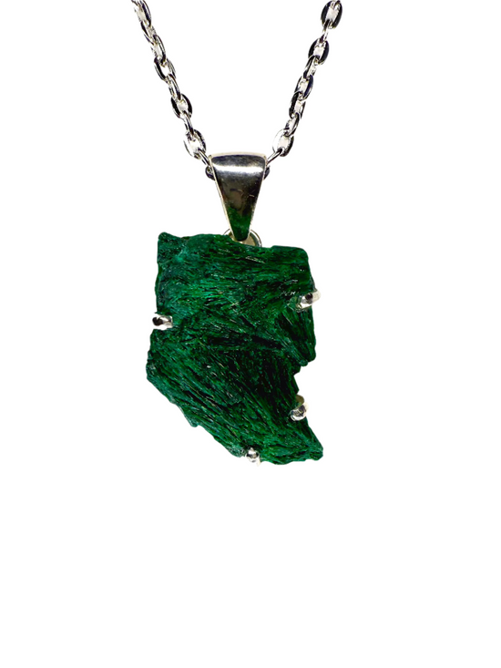 Fibrous Malachite Sterling Silver Pendant | Congo | with Chain