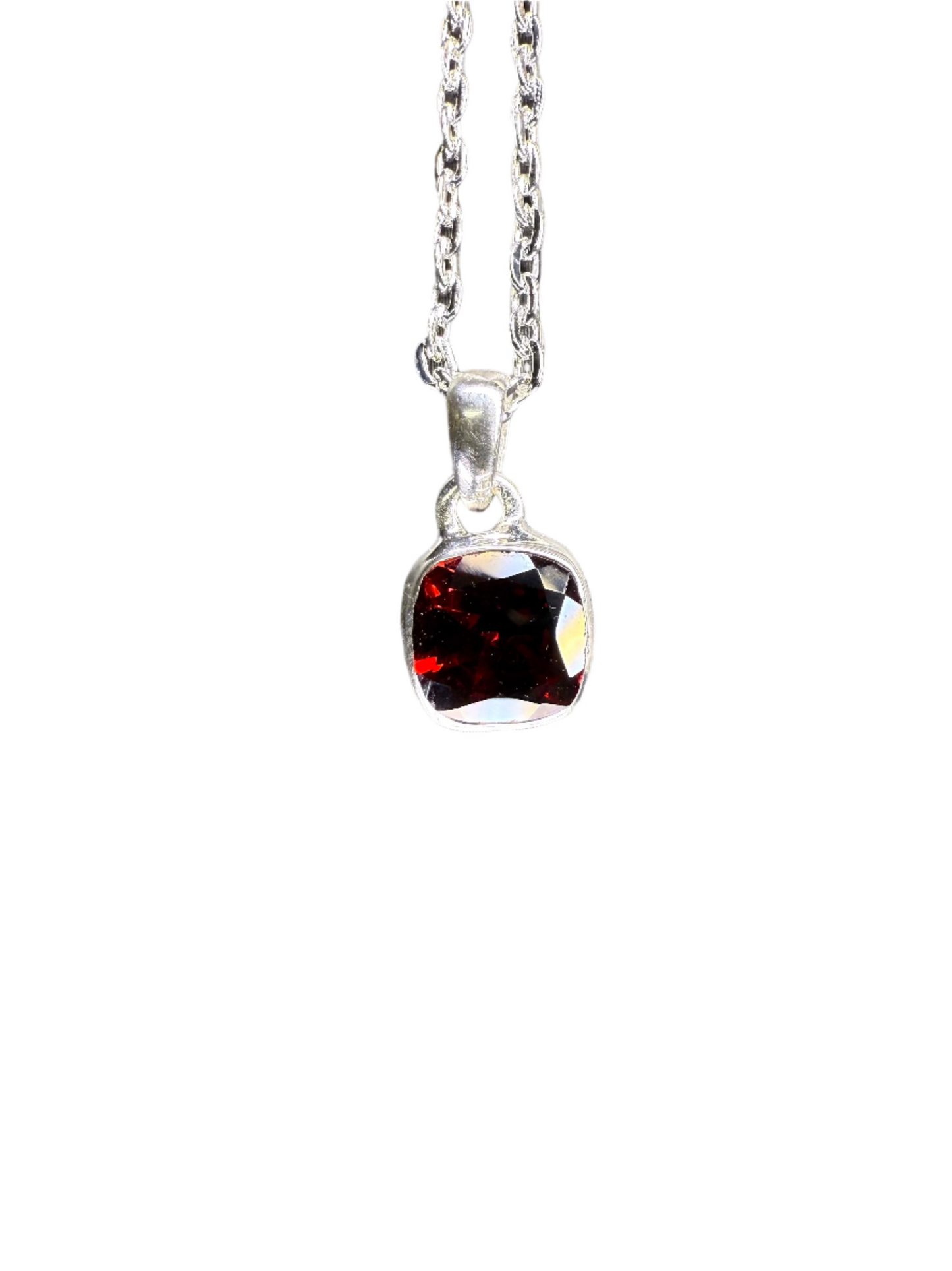 Garnet Faceted Sterling Silver Pendant | Mozambique | Square