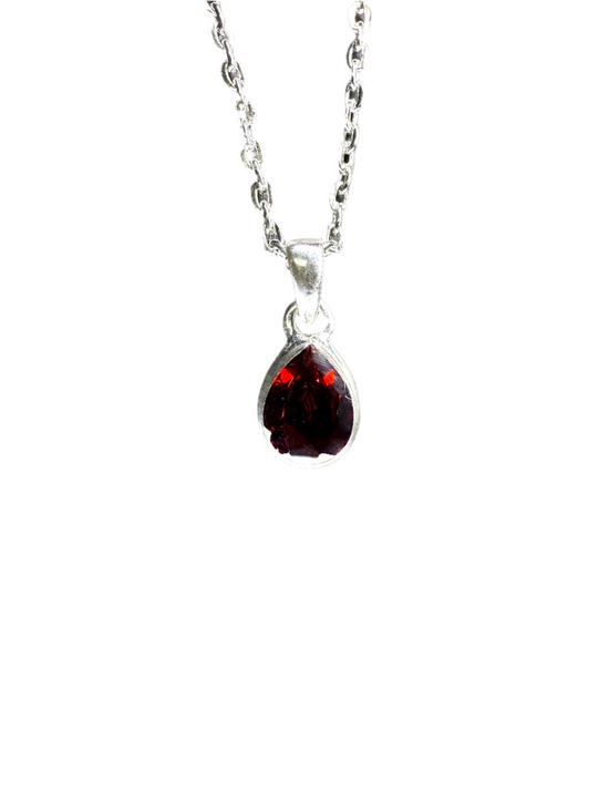 Garnet Faceted Sterling Silver Pendant | Mozambique | Teardrop