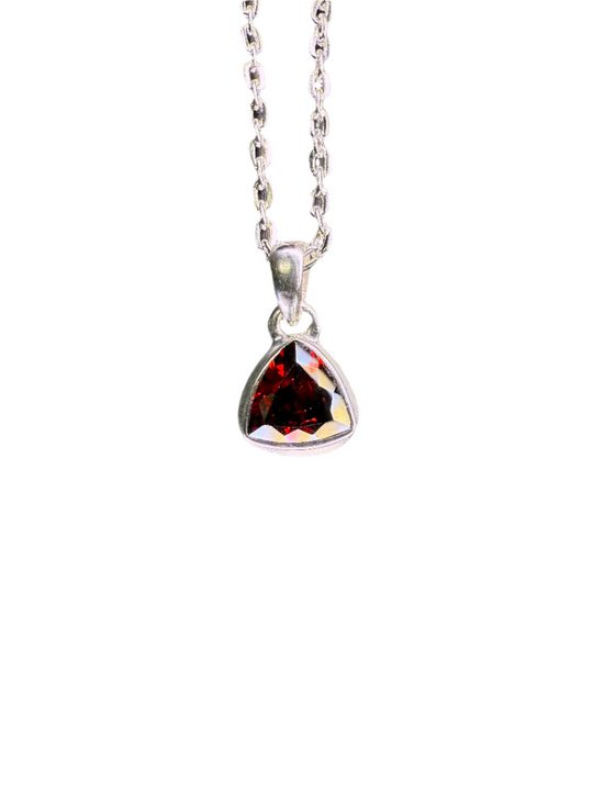 Garnet Faceted Sterling Silver Pendant | Mozambique | Triangle