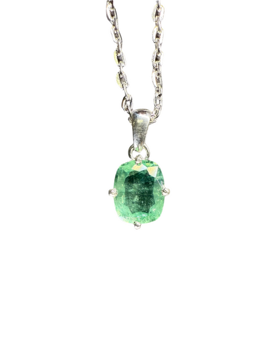 Green Kyanite Faceted Sterling Silver Pendant | India | Oval