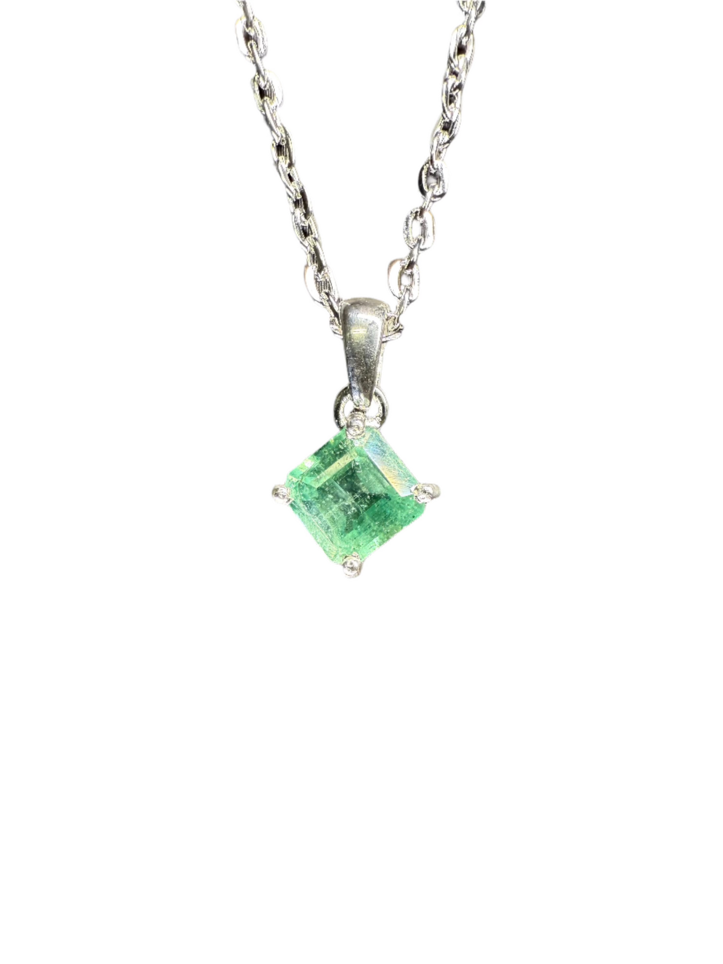 Green Kyanite Faceted Sterling Silver Pendant | India | Square