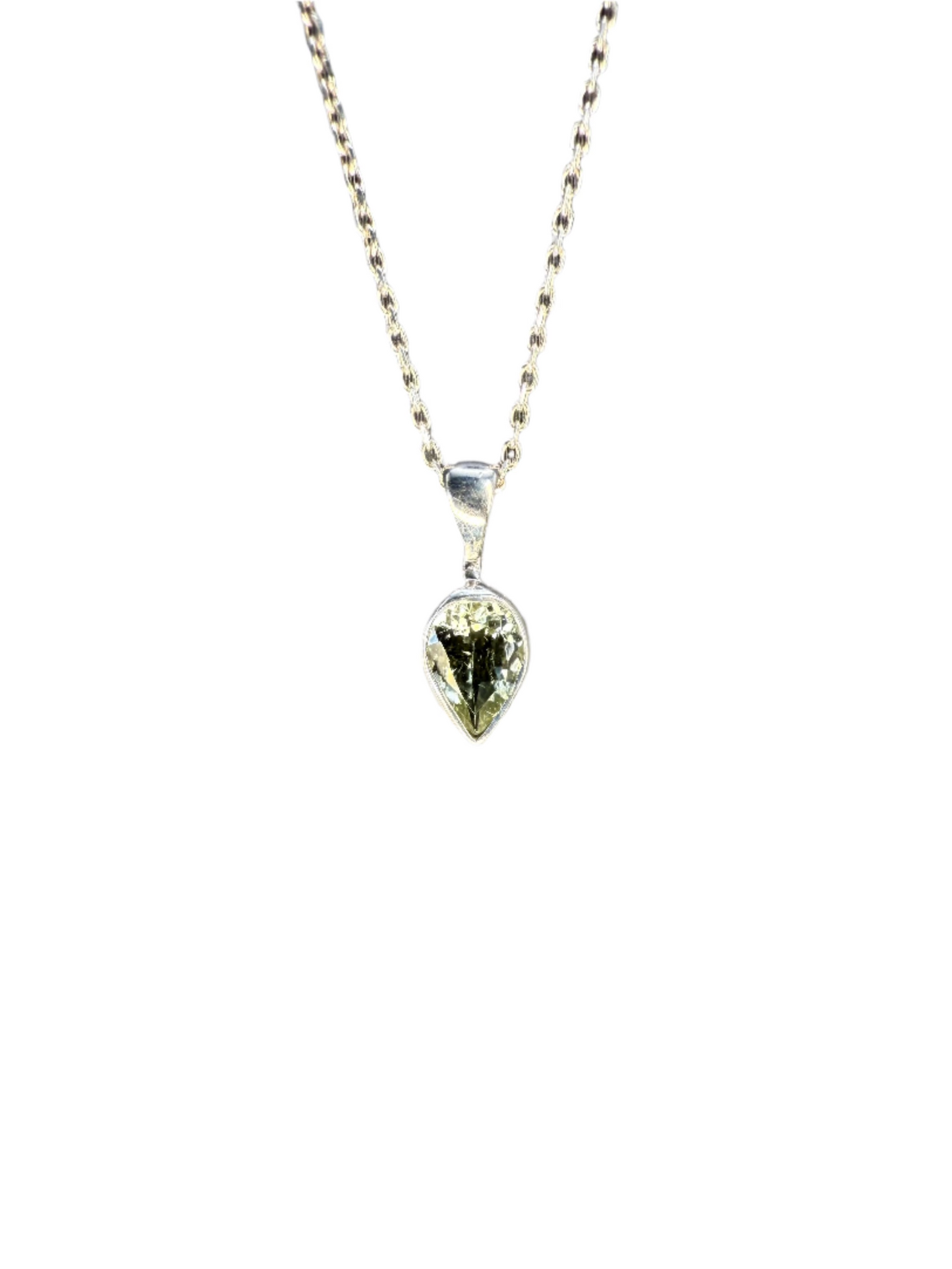 Green Tourmaline Faceted Sterling Silver Pendant | Brazil | Teardrop