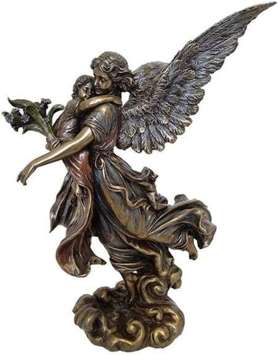 Guardian Angel Holding Baby Cold-Cast Bronze 11.5" Statue