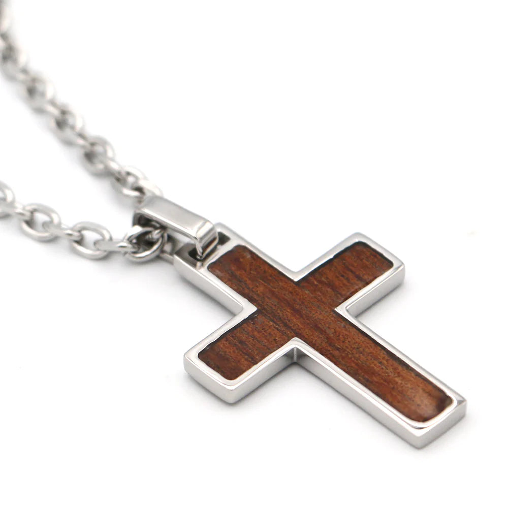 Hawaiian Koa Wood Stainless Steel Pendant |Cross 2