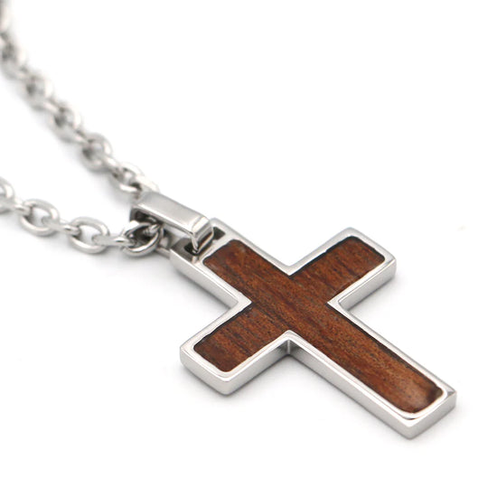 Hawaiian Koa Wood Stainless Steel Pendant |Cross 2