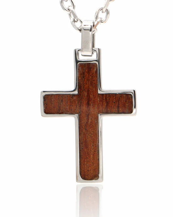 Hawaiian Koa Wood Stainless Steel Pendant |Cross