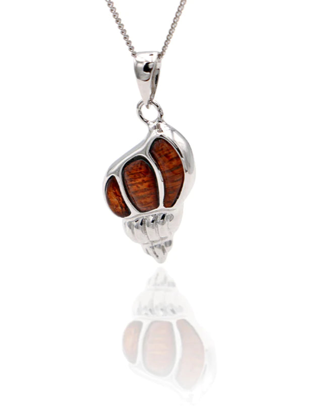 Hawaiian Koa Wood Sterling Silver Pendant | Seashell