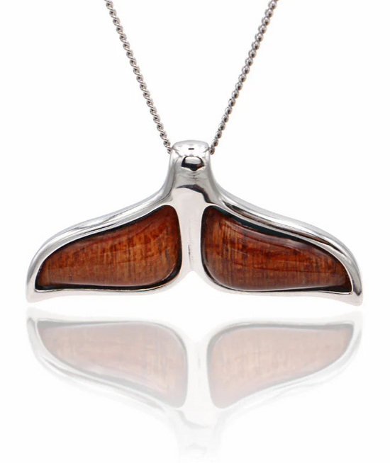 Hawaiian Koa Wood Sterling Silver Pendant | Whale Tail